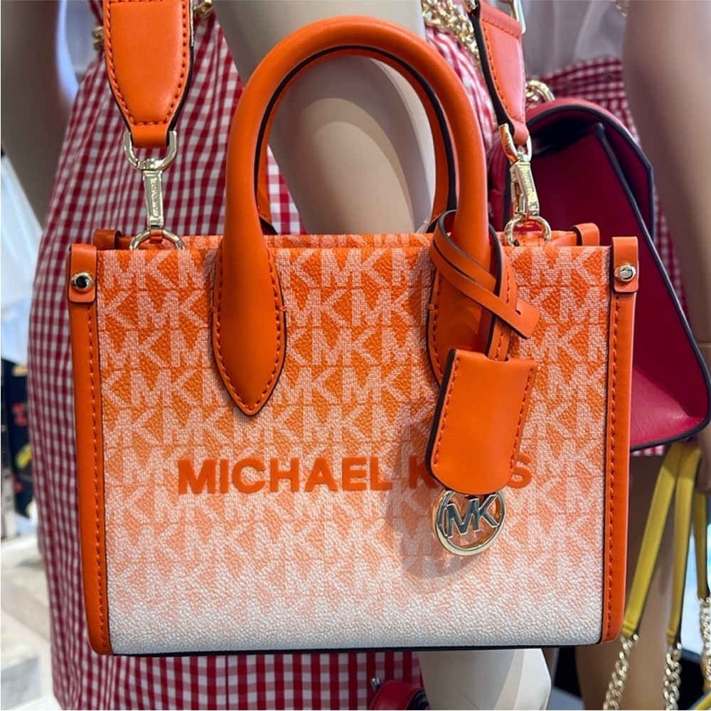 Michael Kors Mirella Extra-Small Ombré Logo Crossbody XBODY ShopperBag Poppy NWT - Picture 6 of 15